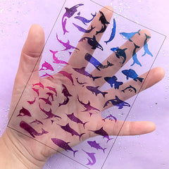 Marine Life Clear Film Sheet in Blue Purple Gradient | Whale and Fish Embellishments | Filling Materials for Resin Art