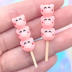 3D Animal Shaped Skewer | Miniature Kabob in Pig Shape | Sweets Decoden | Kawaii Phone Case DIY (2 pcs / Pink / 10mm x 40mm)