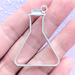 Erlenmeyer Flask Open Bezel Charm | Conical Flask Pendant | Science Titration Flask Deco Frame for UV Resin (1 piece / Silver / 32mm x 43mm)