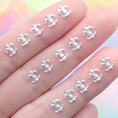 Fleur de Lis Nail Charms | Royal Embellishments | Baroque Decorative Symbol | Antique Ornaments | Resin Inclusions (15 pcs / Silver / 5mm x 6mm)