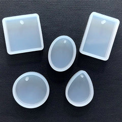 Silicone Pendant Mold (Set of 5) | Resin Charm Mold | Round Oval Teardrop Square Rectangle Molds | Resin Jewelry DIY