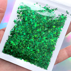 Four Point Star Iridescent Confetti | Holographic Cross Star Glitter | Aurora Borealis Flakes for Kawaii Resin Art (AB Green)