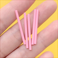 Miniature Straw | Bugle Glass Beads | Long Tube Bead | Dollhouse Lollipop Stick | Kawaii Jewelry DIY (5 pcs / Pink / 30mm)