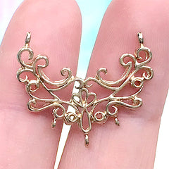 Filigree Connector Charms | Baroque Scroll Pendant | Vintage Jewelry Making (1 piece / Gold / 24mm x 20mm)