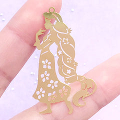 Flower Princess Metal Bookmark Charm | Fairy Tale Embellishment for UV Resin Jewellery DIY | Kawaii Resin Inclusion (1 piece / 25mm x 42mm)