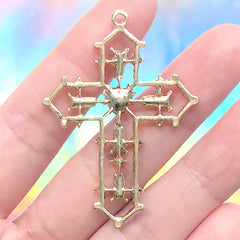 Passion Cross Charm | Hollow Cross Pendant with Rhinestones | Halloween Gothic Jewelry DIY Supplies (1 piece / Gold / 35mm x 49mm)
