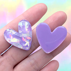 Kawaii Heart Cabochon with Glitter Flakes | Decoden Phone Case DIY | Kawaii Resin Flatbacks (3 pcs / Purple / 27mm x 27mm)