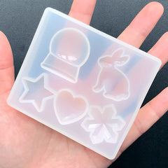 Snow Globe Rabbit Star Heart Snowflake Silicone Mold (5 Cavity) | Cute Embellishment Mould | Resin Jewellery DIY