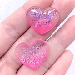 DEFECT True Love Heart Cabochons with Glitter | Glittery Resin Heart Cabochon | Kawaii Decoden Pieces (2 pcs / 23mm x 20mm)