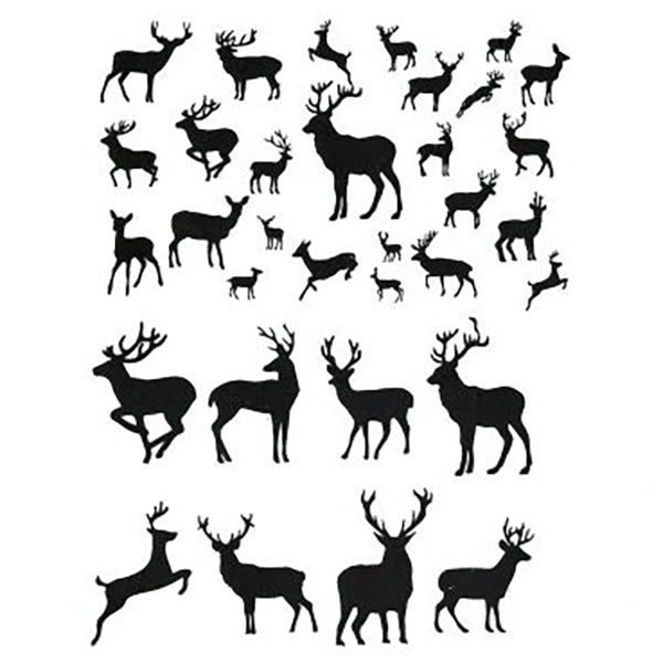 Black Deer Silhouettes Clear Film | Christmas Reindeer Embellishments | Forest Animal Resin Inclusion | Resin Art Supplies