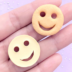 Smiley Biscuit Decoden Cabochons | Potato Smiley Resin Cabochon | Kitsch Embellishment | Fake Food Jewellery Making (2 pcs / 25mm)