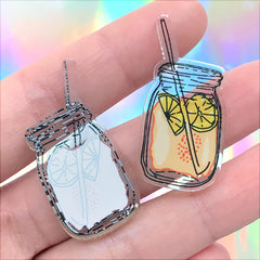 Mason Jar Lemonade Cabochon | Acrylic Flat Back | Decoden Supplies | Kawaii Jewelry DIY (2 pcs / 18mm x 37mm)