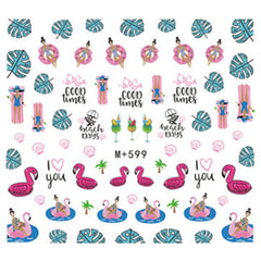 Monstera Leaf and Flamingo Water Transfer Stickers | Decal Sheet in Summer Designs | Embellishment for Resin Art | Nail Deco