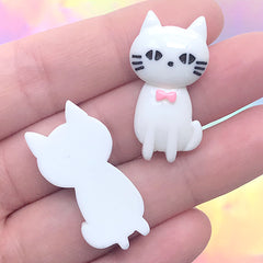 Animal Decoden Cabochon | Cat Cabochons | Kawaii Resin Embellishments for Phone Case Deco (3 pcs / White / 18mm x 31mm)