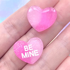 Be Mine Conversation Heart Cabochon | Fake Sweetheart Candies | Sweet Decoden Supplies | Kawaii Jewelry Making (3 pcs / Magenta Pink / 19mm x 16mm)