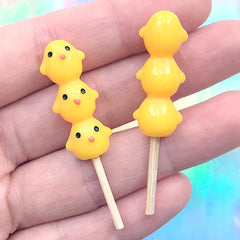 Miniature Animal Skewer in Chick Shape | Kawaii Food Embellishment | 3D Decoden Pieces (2 pcs / Yellow / 12mm x 40mm)