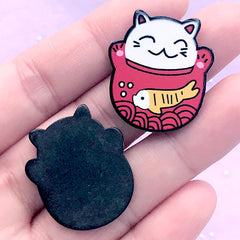 Japanese Culture Acrylic Cabochons | Beckoning Cat Embellishments | Lucky Cat Jewellery DIY (2 pcs / 24mm x 27mm)