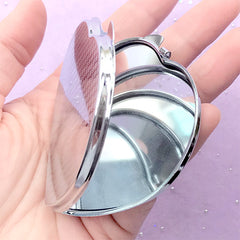 Heart Compact Mirror | Folding Hand Held Mirror | Kawaii Makeup Mirror Case | Resin Accessory DIY (Silver / 7cm)