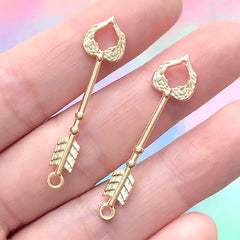 Cupid Heart Arrow Charm | Valentine's Day Jewelry Making | Wedding Craft Supplies (2 pcs / Gold / 9mm x 39mm)