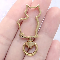 Cat Snap Clasp with Swivel Ring | Kawaii Animal Lobster Clip | Kitty Shaped Lanyard Hook | Keychain DIY (1 piece / Yellow Gold / 20mm x 41mm)