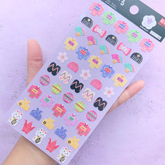Kimono and Accessory Stickers | Sakura Hand Fan Comb Geta Lunch Box Lucky Cat Sticker | Japanese Clothing Sticker | Japan Culture Sticker