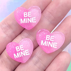 Be Mine Conversation Heart Cabochon | Fake Sweetheart Candies | Sweet Decoden Supplies | Kawaii Jewelry Making (3 pcs / Magenta Pink / 19mm x 16mm)