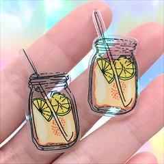 Mason Jar Lemonade Cabochon | Acrylic Flat Back | Decoden Supplies | Kawaii Jewelry DIY (2 pcs / 18mm x 37mm)