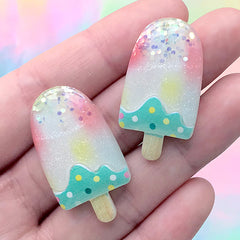 Glittery Popsicle Cabochons | Ice Cream Embellishments | Kawaii Sweet Decoden Piece (2 pcs / 18mm x 34mm)