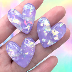 Kawaii Heart Cabochon with Glitter Flakes | Decoden Phone Case DIY | Kawaii Resin Flatbacks (3 pcs / Purple / 27mm x 27mm)