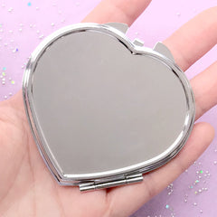 Heart Compact Mirror | Folding Hand Held Mirror | Kawaii Makeup Mirror Case | Resin Accessory DIY (Silver / 7cm)