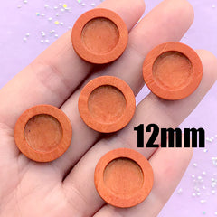 12mm Round Wooden Tray | Wood Cameo Setting | Wood Bezel for UV Resin Filling | Resin Jewelry DIY (5 pcs / 12mm / Orange Brown)