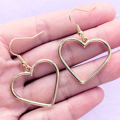 Heart Open Bezel Earrings for UV Resin Jewelry Making | Kawaii Dangle Earrings | Cute Drop Earrings (1 pair / Gold / 28mm x 25mm)