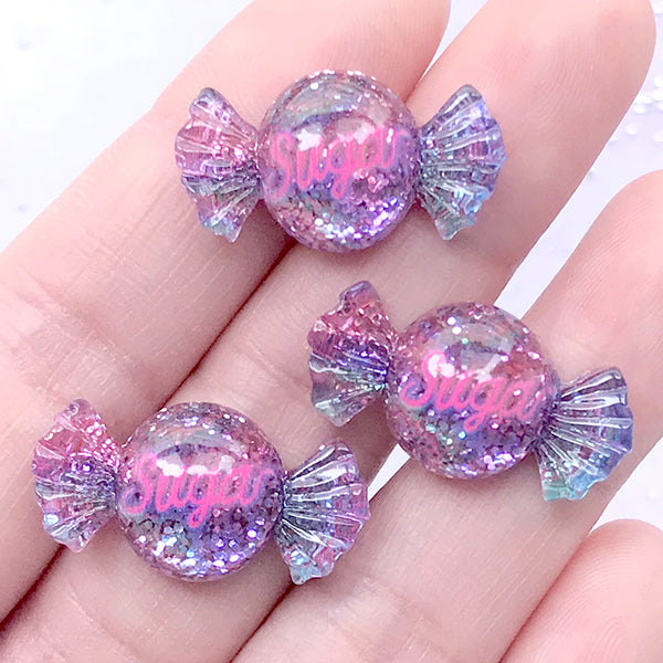 Glittery Sugar Candy Cabochon in Galaxy Gradient Color | Kawaii Decoden Pieces | Sweet Deco Supplies (3 pcs / 13mm x 25mm)