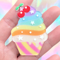 Kawaii Cupcake Cabochon with Glitter | Acrylic Decoden Piece | Sweets Deco | Toddler Jewelry Making (1 piece / 40mm x 56mm)