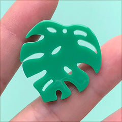 Monstera Leaf Acrylic Charm | Tropical Leaf Pendant | Retro Dangle Earrings DIY | Chunky Jewelry Making (1 Piece / Green / 29mm x 29mm)