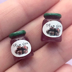 Miniature Plum Jam Cabochons | 3D Dollhouse Jar Bottle in 1:6 Scale | Mini Doll Food Craft Supplies (2 pcs / 10mm x 14mm / Purple)