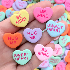 Conversation Hearts Cabochons | Sweet Heart Decoden Cabochon | Fake Sugar Candy | Kawaii Sweet Deco (4 pcs by Random / 21mm x 17mm)