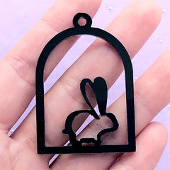 CLEARANCE Easter Bunny Acrylic Open Bezel | Rabbit Charm | Bird Cage Deco Frame for UV Resin Filling (1 piece / Black / 34mm x 49mm / 2 Sided)