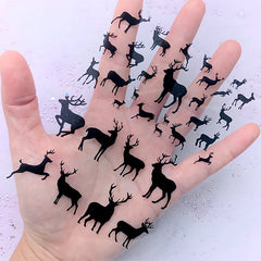 Black Deer Silhouettes Clear Film | Christmas Reindeer Embellishments | Forest Animal Resin Inclusion | Resin Art Supplies