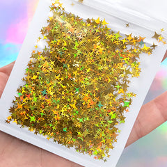 Holographic Four Point Star Confetti | Aurora Borealis Cross Star Glitter | Iridescent Flakes | Holo Filling Materials for UV Resin (AB Gold)