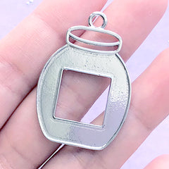 DEFECT Kawaii Jar with Square Frame Open Bezel | Cute Bottle Charm | UV Resin Jewelry Making (1 piece / Silver / 27mm x 39mm)