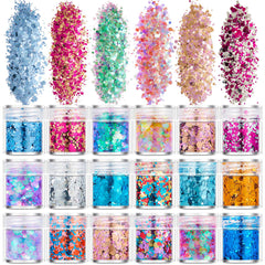 Chunky Hexagon Glitter Assortment in Various Sizes (Set of 18) | Iridescent Confetti for Nail Decoration | Resin Art Supplies