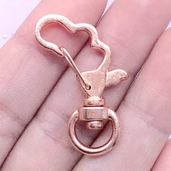 Angel Wing Snap Clip with Swivel Ring | Kawaii Lobster Clasp | Keychain Findings | Magical Girl Jewelry DIY (1 piece / Rose Gold / 22mm x 34mm)