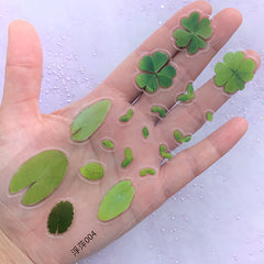 Realistic Four Leaf Clover and Lotus Leaves Stickers | Nature Embellishments for Resin Craft | Clear Film Sticker (1 Sheet)