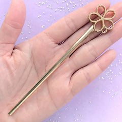Cherry Blossom Open Bezel Hair Stick | Sakura Hairstick | UV Resin Jewelry Making (1 piece / Gold / 24mm x 134mm)