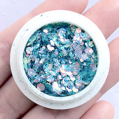Holo Hexagon Confetti Sprinkles in Rainbow Color | Holographic Iridescent Glitter in Various Sizes | Resin Inclusions (AB Blue Green Teal)