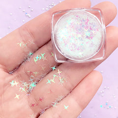Aurora Borealis Cross Star Confetti | Iridescent Star Glitter | Kawaii Resin Craft Supplies | Sparkle Nail Art (AB Clear / 3.5mm)