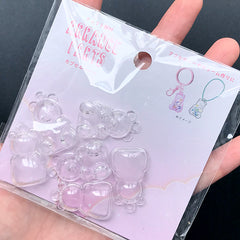 Bear Candy Shaker Charm Blank | Kawaii Shake Shake Clear Plastic Case with Loop | Toddler Jewelry Making (3 sets / 16mm x 18mm)