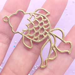 Goldfish Open Back Bezel Pendant | Marine Life Charm | Fish Deco Frame for UV Resin Filling | Kawaii Crafts (1 piece / Gold / 28mm x 47mm)