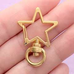 CLEARANCE Kawaii Star Lobster Clasp with Swivel Ring | Lanyard Hook | Snap Clip | Bag Charm DIY | Keychain Findings (1 piece / Yellow Gold / 24mm x 35mm)